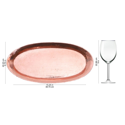 Copper tray, 'Warm Glow' - Hammered Oval Copper Tray Crafted in Bali