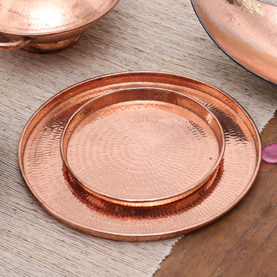 Bandejas de cobre, (par) - Bandejas circulares de cobre hechas a mano de Bali (par)