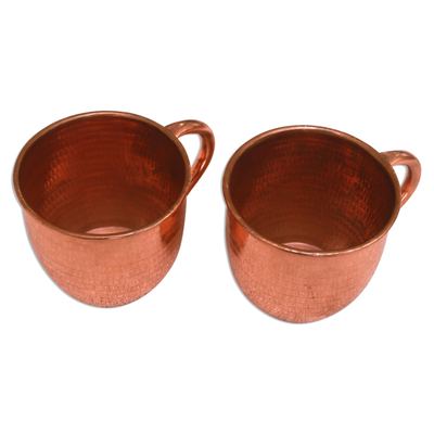 Tazas de cobre, 'Warm Glow' (par) - Tazas de cobre martillado hechas a mano en Java (par)