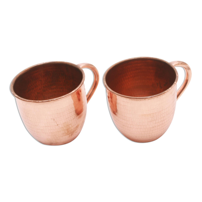 Tazas de cobre, 'Warm Glow' (par) - Tazas de cobre martillado hechas a mano en Java (par)