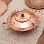 Copper serving bowl, 'Warm Glow' - Copper Serving Bowl with a Lid from Java