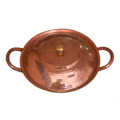 Copper serving bowl, 'Warm Glow' - Copper Serving Bowl with a Lid from Java