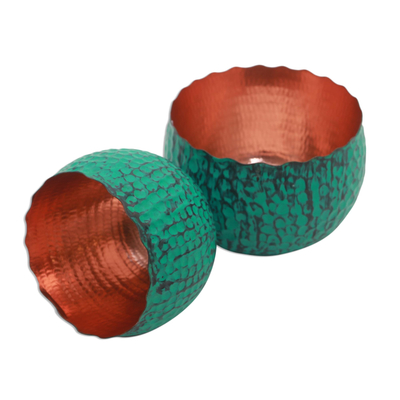 Copper decorative bowls, 'Antiqued Patina' (pair) - Oxidized Copper Bowls from Bali (Pair)