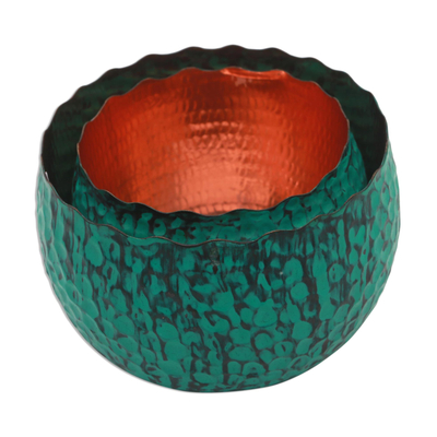 Copper decorative bowls, 'Antiqued Patina' (pair) - Oxidized Copper Bowls from Bali (Pair)