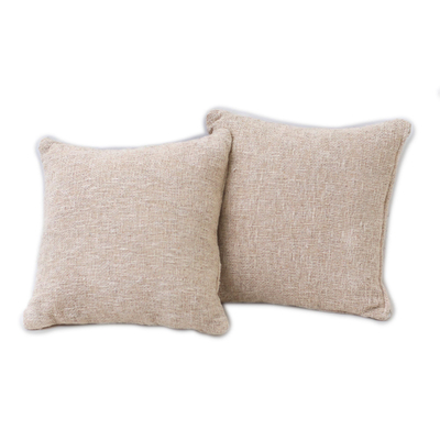Cotton cushion covers, 'Traditional Comfort in Ivory' (pair) - Handwoven Cotton Cushion Covers in Solid Ivory (Pair)