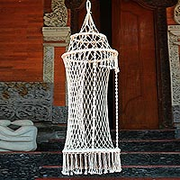 Cotton hammock swing, 'Sukawati Throne' (single) - Handmade Cotton Rope Hammock Swing from Bali (Single)