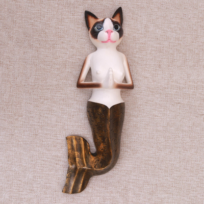 Wood wall sculpture, Snowshoe Mermaid Cat