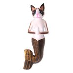 Wood wall sculpture, 'Snowshoe Mermaid Cat' - Hand-Painted Wood Snowshoe Mermaid Cat Wall Sculpture