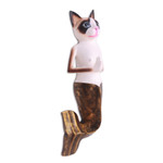 Wood wall sculpture, 'Snowshoe Mermaid Cat' - Hand-Painted Wood Snowshoe Mermaid Cat Wall Sculpture