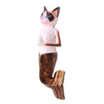 Wood wall sculpture, 'Snowshoe Mermaid Cat' - Hand-Painted Wood Snowshoe Mermaid Cat Wall Sculpture