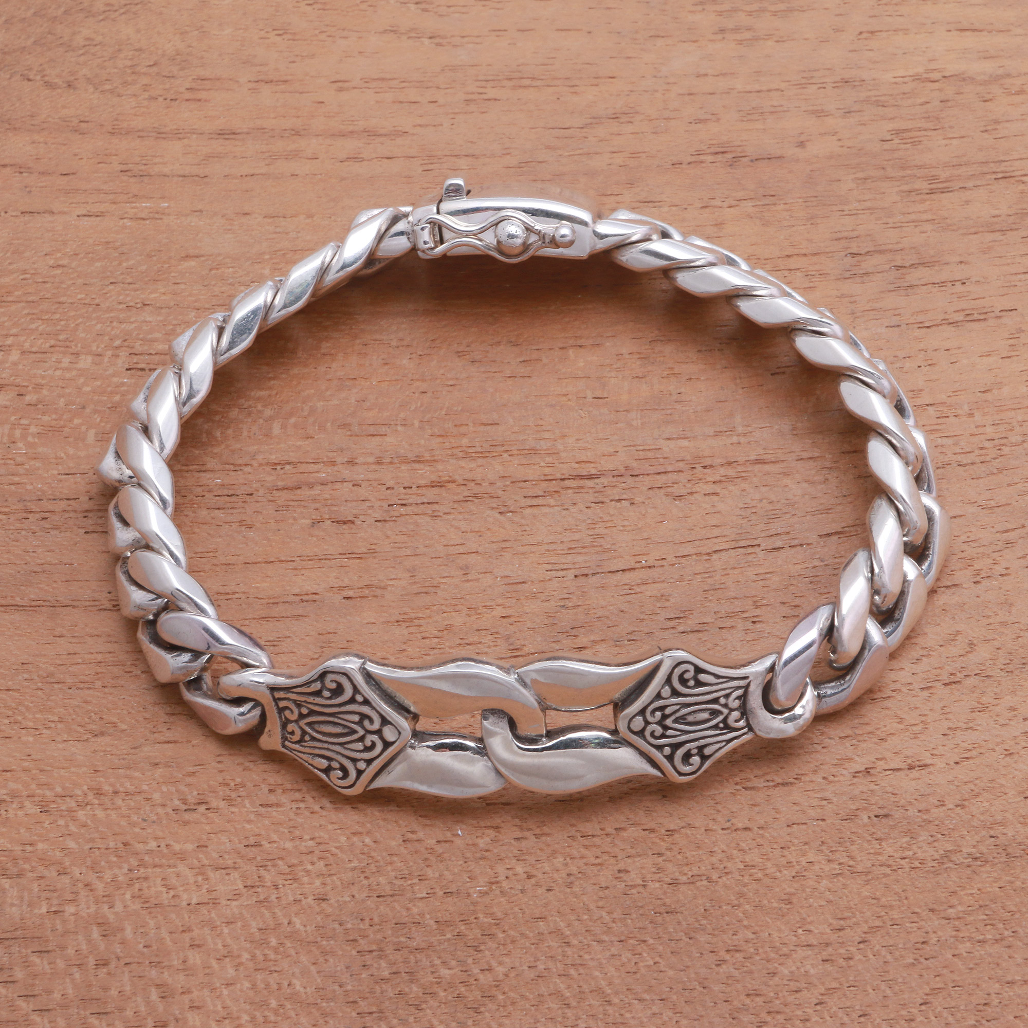 Men\'s Sterling Silver Pendant Bracelet Crafted in Bali - Ancient Bond |  NOVICA