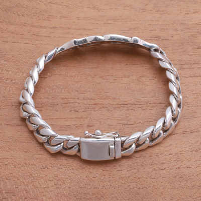 Men's sterling silver pendant bracelet, 'Ancient Bond' - Men's Sterling Silver Pendant Bracelet Crafted in Bali