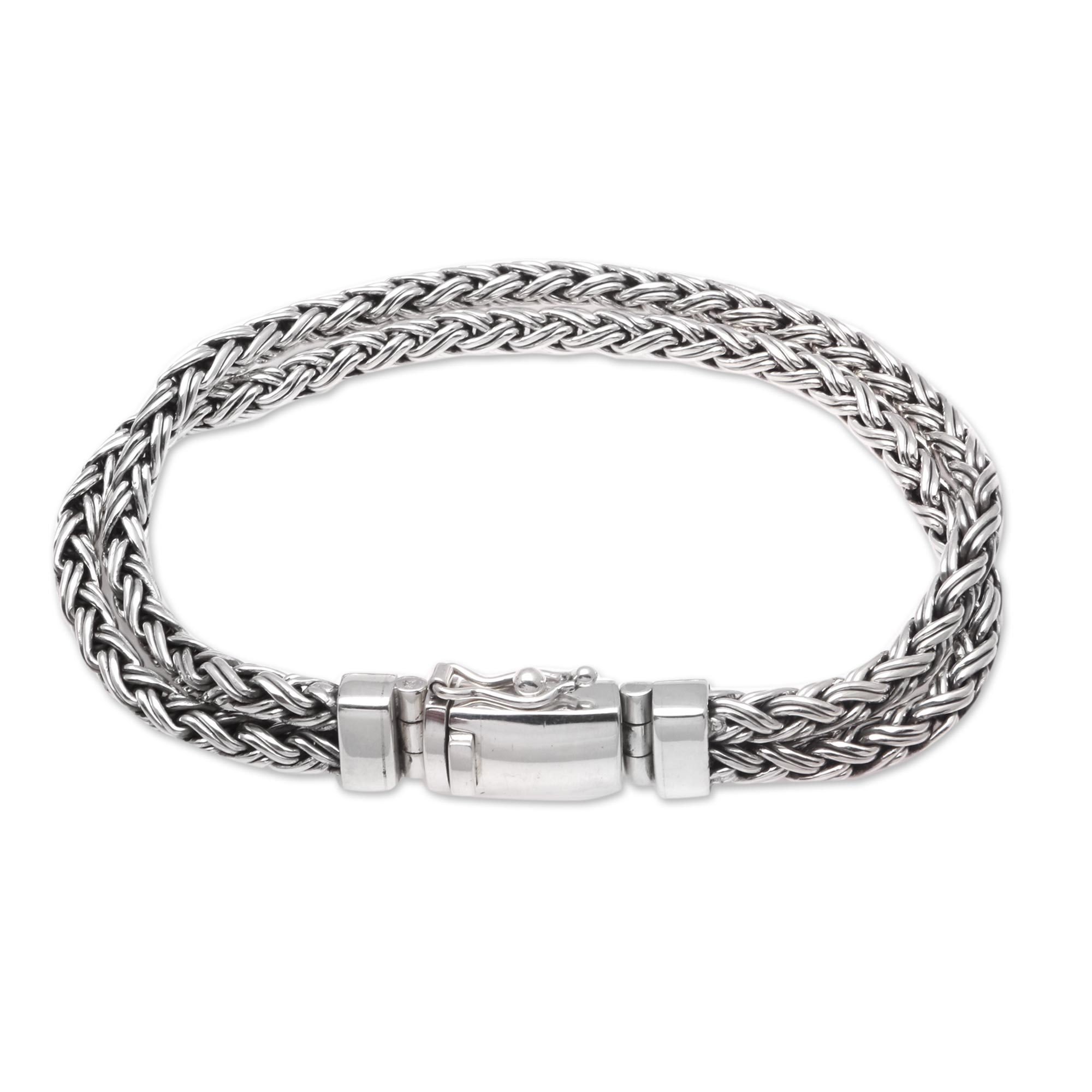 Combination-Finish Men's Sterling Silver Wheat Bracelet - Wheat Twins ...