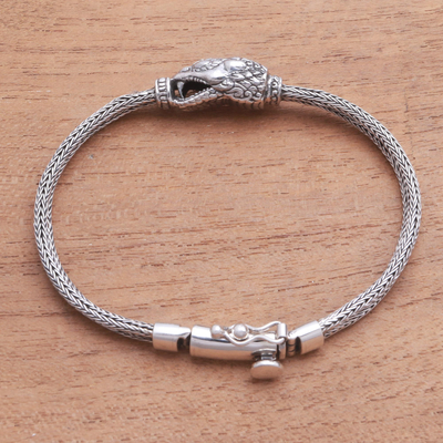 Sterling silver pendant bracelet, 'Stylish Snake' - Sterling Silver Snake Pendant Bracelet from Bali