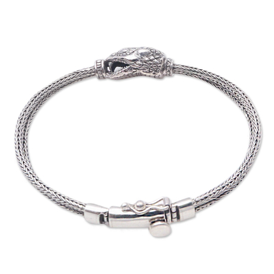 Sterling silver pendant bracelet, 'Stylish Snake' - Sterling Silver Snake Pendant Bracelet from Bali
