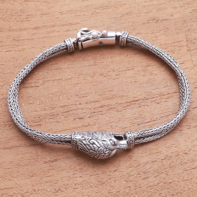 Sterling silver pendant bracelet, 'Stylish Lion' - Sterling Silver Lion Pendant Bracelet from Bali