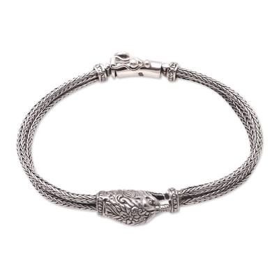 Sterling silver pendant bracelet, 'Stylish Lion' - Sterling Silver Lion Pendant Bracelet from Bali