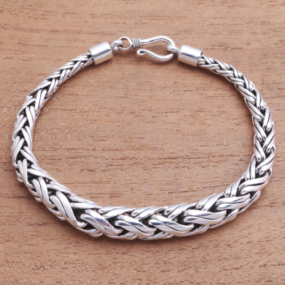 Sterling silver chain bracelet, 'Expanding Wheat' - Expanding Sterling Silver Wheat Chain Bracelet from Bali