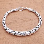 Sterling silver chain bracelet, 'Expanding Gleam' - High-Polish Sterling Silver Wheat Chain Bracelet from Bali