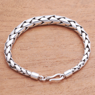 Sterling silver chain bracelet, 'Expanding Gleam' - High-Polish Sterling Silver Wheat Chain Bracelet from Bali