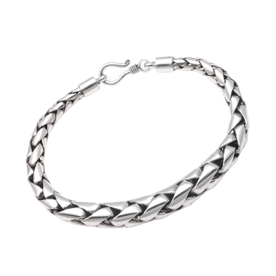 High-Polish Sterling Silver Wheat Chain Bracelet from Bali - Expanding ...