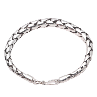 Sterling silver chain bracelet, 'Expanding Gleam' - High-Polish Sterling Silver Wheat Chain Bracelet from Bali