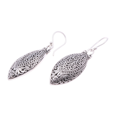Sterling silver dangle earrings, 'Marquise Antiquity' - Swirl Pattern Sterling Silver Dangle Earrings from Bali