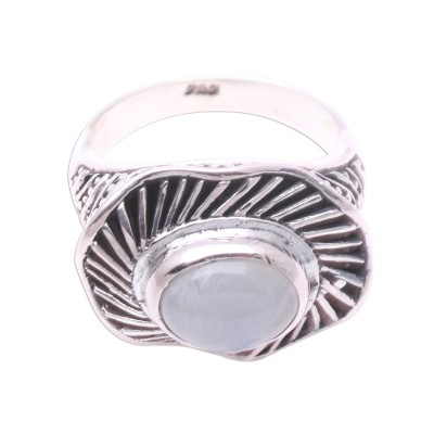 Moonstone cocktail ring, 'Cloud Spokes' - Moonstone Cocktail Ring Crafted in Bali