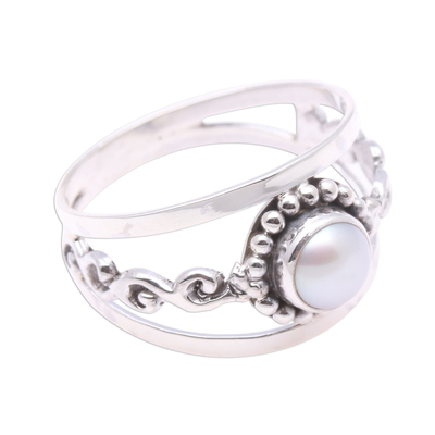 Cultured pearl cocktail ring, 'Dotted River' - Dot Pattern Cultured Pearl Cocktail Ring from Bali