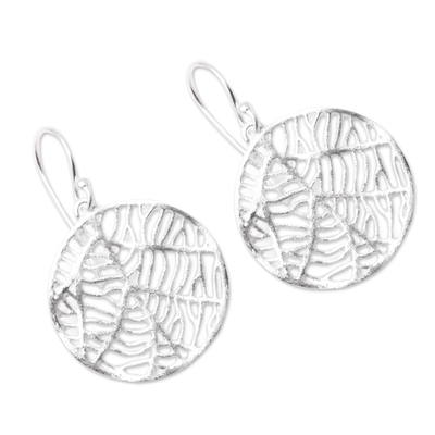 Sterling silver dangle earrings, 'Leaf Skeletons' - Leaf-Themed Modern Sterling Silver Dangle Earrings