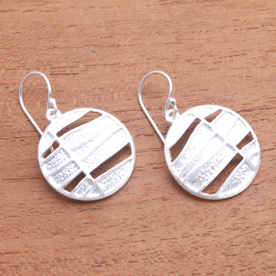 Sterling silver dangle earrings, 'Intriguing Circles' - Modern Circular Sterling Silver Dangle Earrings from Bali