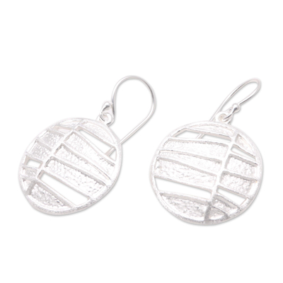 Sterling silver dangle earrings, 'Intriguing Circles' - Modern Circular Sterling Silver Dangle Earrings from Bali