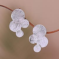 Sterling silver drop earrings, 'Elegant Bubbles' - Circle Pattern Modern Sterling Silver Drop Earrings