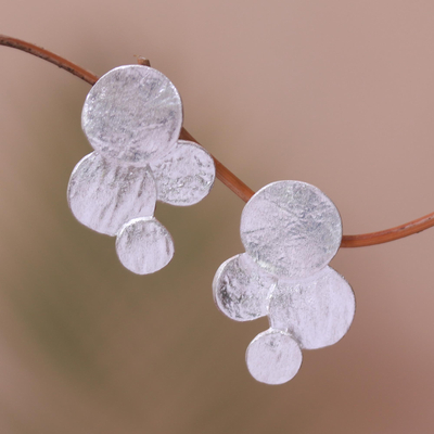 Sterling silver drop earrings, 'Elegant Bubbles' - Circle Pattern Modern Sterling Silver Drop Earrings