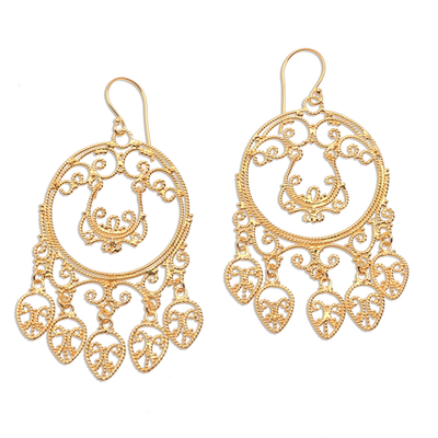 Vergoldete Kronleuchter-Ohrringe aus Sterlingsilber - Vergoldete Kronleuchter-Ohrringe aus Sterlingsilber aus Bali