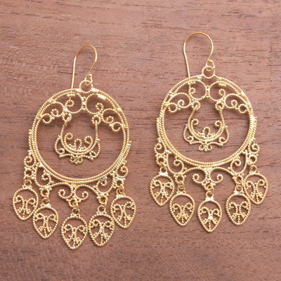 Vergoldete Kronleuchter-Ohrringe aus Sterlingsilber - Vergoldete Kronleuchter-Ohrringe aus Sterlingsilber aus Bali