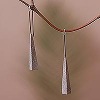 Sterling Silver Pyramid Drop Earrings from Bali,'Striking Pyramids'