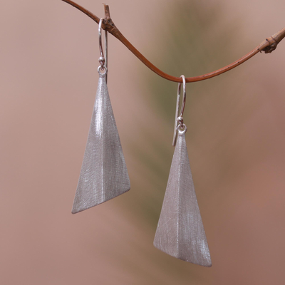 Sterling silver dangle earrings, 'Modern Pyramids' - Sterling Silver Pyramid Dangle Earrings from Bali
