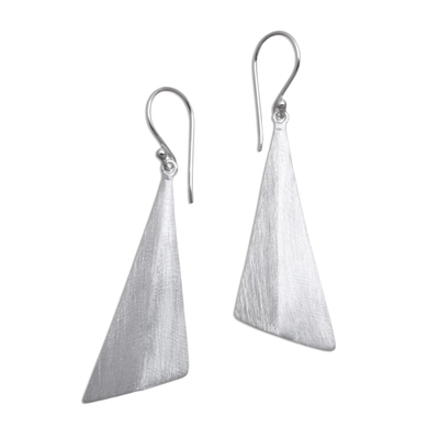 Simple Brushed Silver Drop Earrings Silver Dangle Earrings Shaped Triangle Earrings Contemporary Silver Earrings Statement Earrings