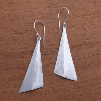 Sterling silver dangle earrings, 'Modern Pyramids' - Sterling Silver Pyramid Dangle Earrings from Bali