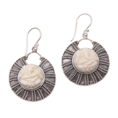 Sterling silver dangle earrings, 'Ganesha Shield' - Ganesha-Themed Sterling Silver Dangle Earrings