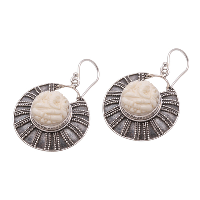 Sterling silver dangle earrings, 'Ganesha Shield' - Ganesha-Themed Sterling Silver Dangle Earrings