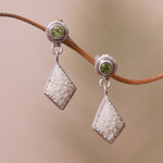 Peridot dangle earrings, 'Flower Kites' - Floral Peridot Dangle Earrings from Java