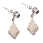 Peridot dangle earrings, 'Flower Kites' - Floral Peridot Dangle Earrings from Java
