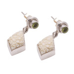 Peridot dangle earrings, 'Flower Kites' - Floral Peridot Dangle Earrings from Java