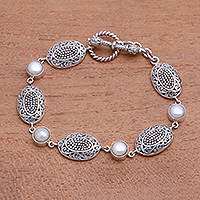 Cultured pearl link bracelet, Charming Clusters