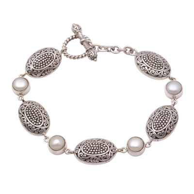 Dot Pattern Cultured Pearl Link Bracelet from Java