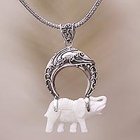 Sterling silver pendant necklace, 'Clever Elephant' - Sterling Silver Elephant Pendant Necklace from Java