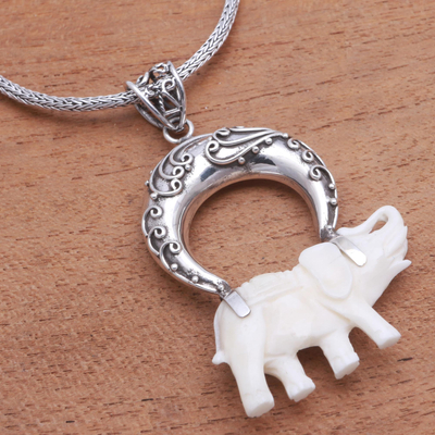 Collar colgante de plata esterlina - Collar con colgante de elefante de plata esterlina de Java