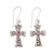 Amethyst dangle earrings, 'Spiral Faith' - Spiral Pattern Amethyst Cross Dangle Earrings from Bali thumbail